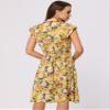 Allegra K Summer Chiffon Floral Shirt Dress for Women's Cap Sleeve Drawstring Waist Dresses Small Yellow view 3
