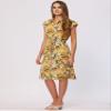 Allegra K Summer Chiffon Floral Shirt Dress for Women's Cap Sleeve Drawstring Waist Dresses Small Yellow view 4