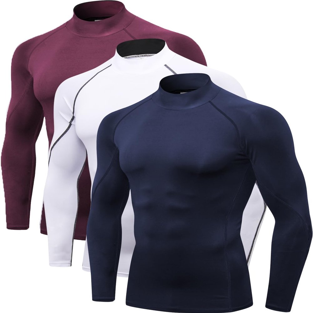 Queerier Men's Compression Shirts 1/3 Pack Long Sleeve Athletic Workout RunningTops Gym Undershirts Sports Baselayers