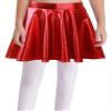 renvena Kids Girls Shiny Metallic Stretchy Flared High Waist Mini Skater Skirt A-Line Pleated Athletic Dance Skirt Red 14 Years view 3