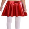 renvena Kids Girls Shiny Metallic Stretchy Flared High Waist Mini Skater Skirt A-Line Pleated Athletic Dance Skirt Red 14 Years view 4