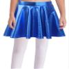 renvena Kids Girls Shiny Metallic Stretchy Flared High Waist Mini Skater Skirt A-Line Pleated Athletic Dance Skirt Royal Blue 14 Years view 3