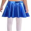 renvena Kids Girls Shiny Metallic Stretchy Flared High Waist Mini Skater Skirt A-Line Pleated Athletic Dance Skirt Royal Blue 14 Years view 4