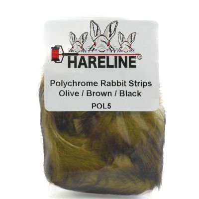 Hareline Fly Tying Polychrome Rabbit Strips - Olive/Brown/Black