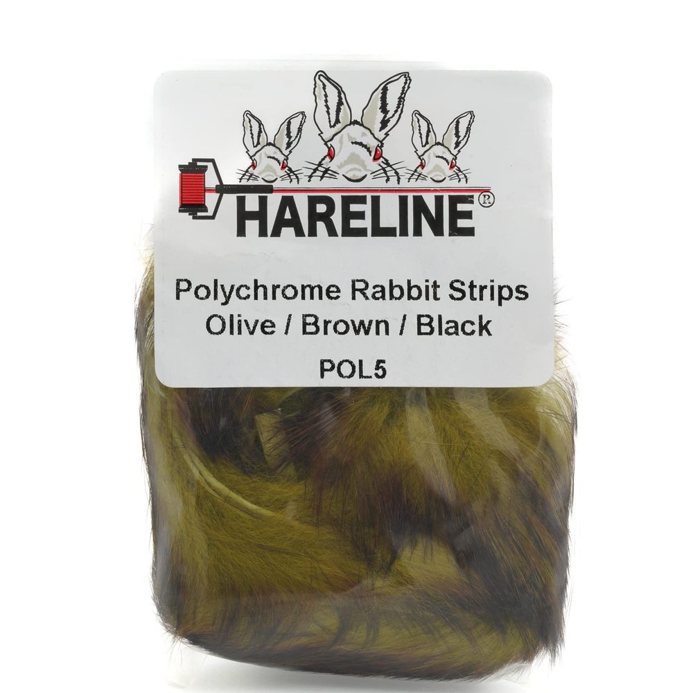 Hareline Fly Tying Polychrome Rabbit Strips - Olive/Brown/Black