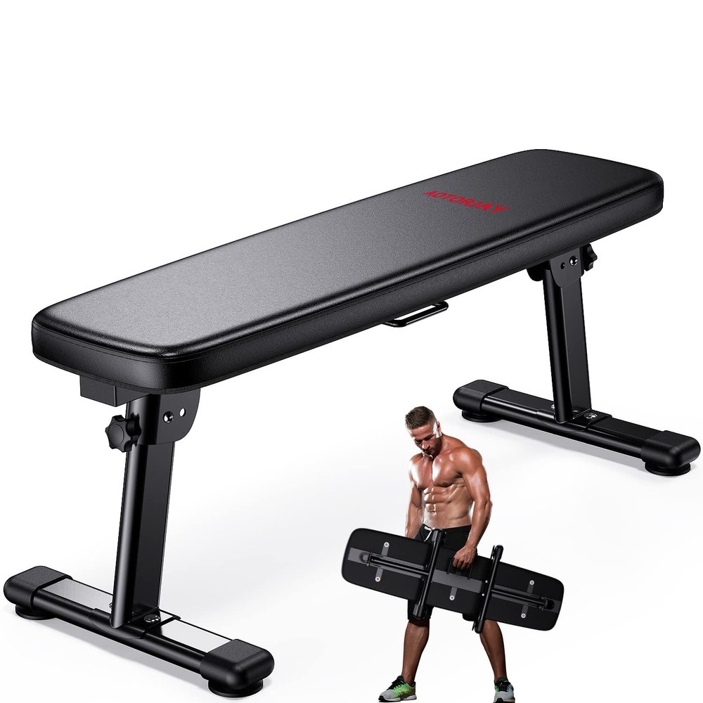 AOTORJAY Weight Bench Folding Workout Bench with Carrying Handle Flat Home Training Multiuse Fitness Bench (Black)