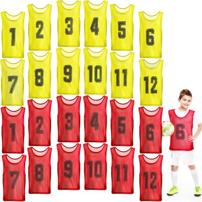 Hercicy 24 Pcs Youth Pinnies Soccer Pinnies Training Vest Adult Mesh Reversible Numbered Football Jersey(Medium,Red, Yellow)
