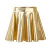 renvena Kids Girls Shiny Metallic Stretchy Flared High Waist Mini Skater Skirt A-Line Pleated Athletic Dance Skirt Gold 10 Years view 1
