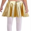 renvena Kids Girls Shiny Metallic Stretchy Flared High Waist Mini Skater Skirt A-Line Pleated Athletic Dance Skirt Gold 10 Years view 4