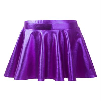 dPois Girls Kids Shiny Metallic Flared Pleated Mini Skirt A-Line Skater Skort Ballet Jazz Hip Hop Dance Outfit Purple A 8
