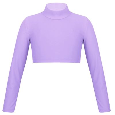 Agoky Kids Girls Sports Dance Outfits Long Sleeve Crop Top for Hip Hop Jazz Ballet Dance Stage Performance Costume Dancewear Lavender 12