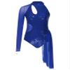 vastwit Womens Sequind One Shoulder Dance Leotard Mesh Patchwork Bodysuit for Figure Skating Performance Royal Blue B Large view 3