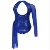 vastwit Womens Sequind One Shoulder Dance Leotard Mesh Patchwork Bodysuit for Figure Skating Performance Royal Blue B Large view 4