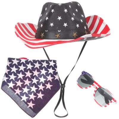 1 Set Denim Suit Patriotic Sunglasses Patriotic Bandanas for Men Cowgirl Hat Independence Day Costume Men 4th of July Accessories Usa Bandana Man Hat Beach Hat Women's