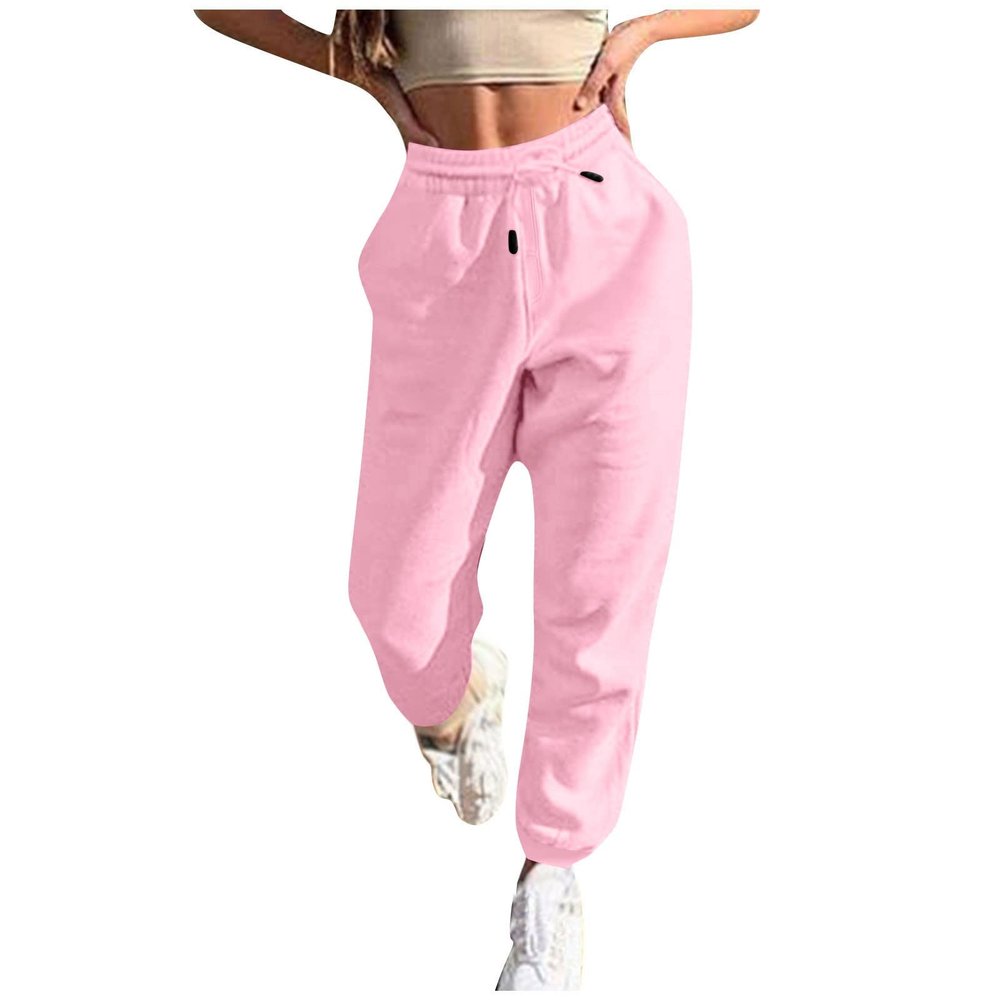 Womens Sweatpants Baggy High Waisted Fall Pants Cinch Bottom Joggers with Pockets Y2k Cotton Athletic Trousers A-Pink