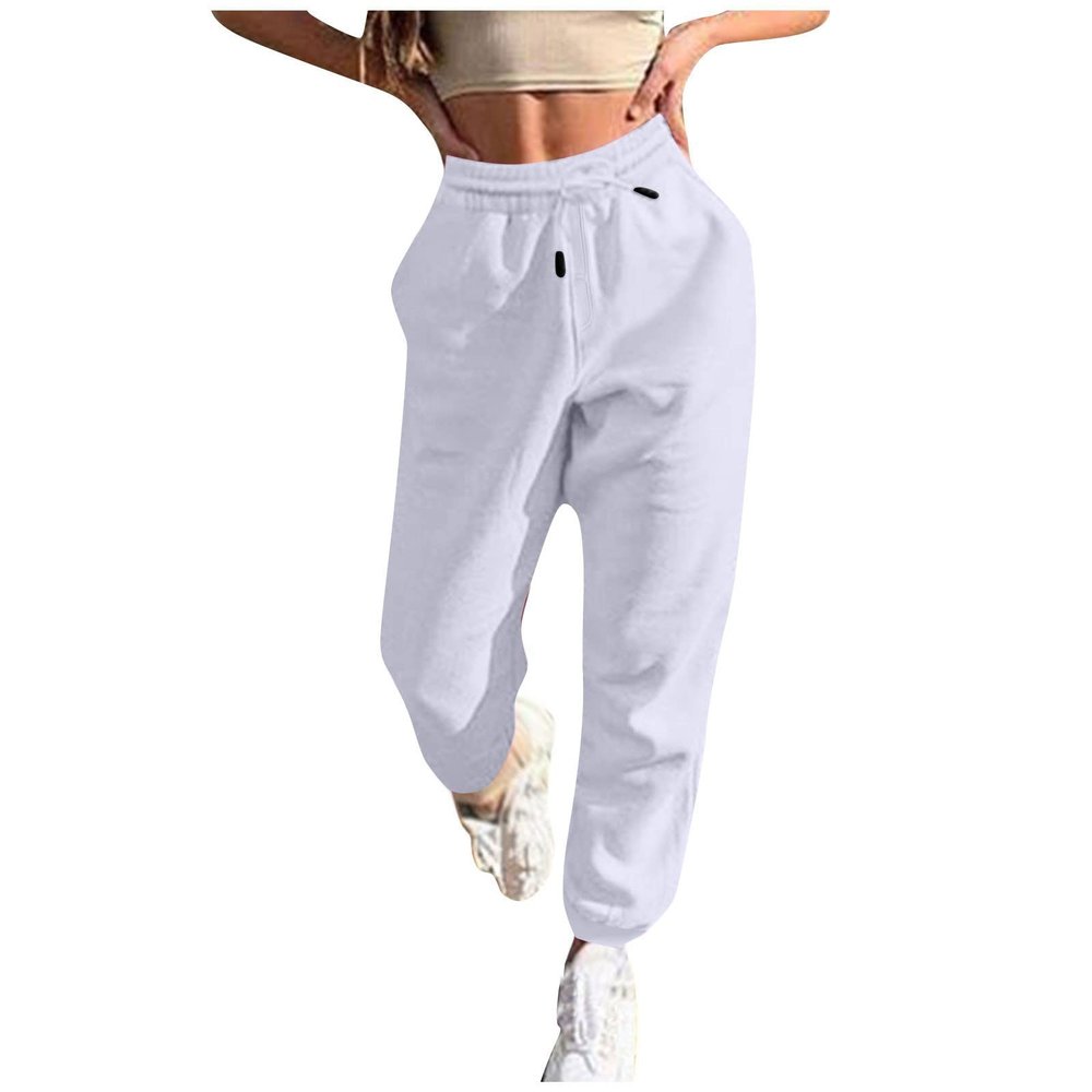 Womens Sweatpants Baggy High Waisted Fall Pants Cinch Bottom Joggers with Pockets Y2k Cotton Athletic Trousers A-White