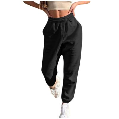 Womens Sweatpants Baggy High Waisted Fall Pants Cinch Bottom Joggers with Pockets Y2k Cotton Athletic Trousers A-Black