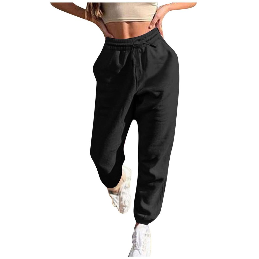 Womens Sweatpants Baggy High Waisted Fall Pants Cinch Bottom Joggers with Pockets Y2k Cotton Athletic Trousers A-Black