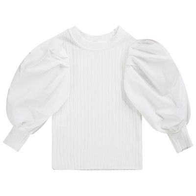 iiniim Toddler Kids Girls Casual Puff Long Sleeve Round Neck Rib Knit Blouse Tee Tops White 4-5 Years