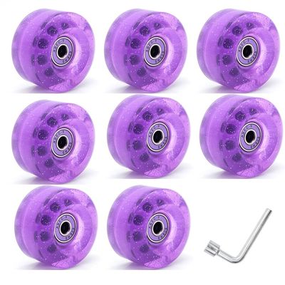 KAUYITWA Skateboard Wheels, 82A and 608RS high-Speed Rotating Bearing Skate Wheels with Bearings Installed for Indoor or Outdoor Double Row Skating and Skateboard (Purple+Wrench)
