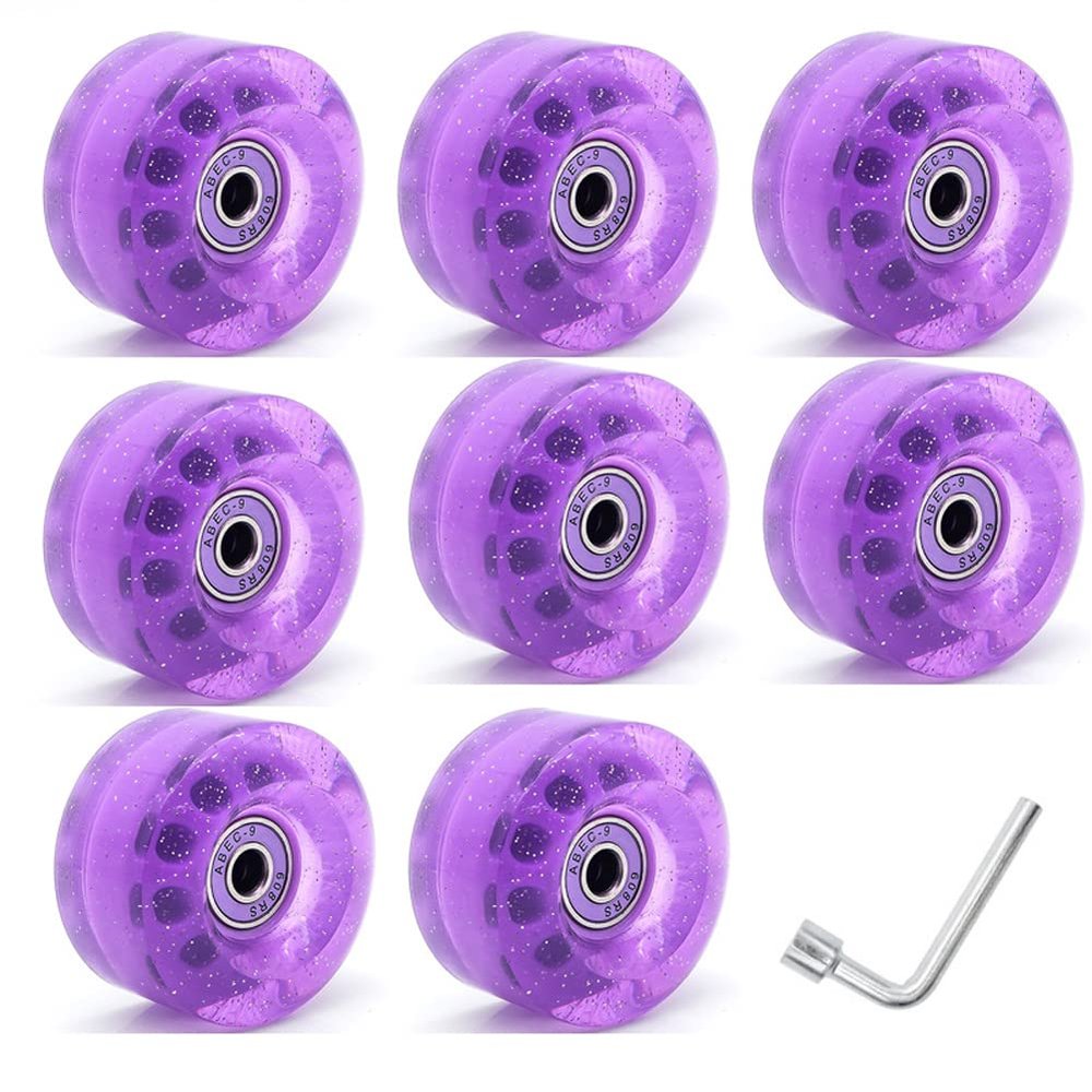 KAUYITWA Skateboard Wheels, 82A and 608RS high-Speed Rotating Bearing Skate Wheels with Bearings Installed for Indoor or Outdoor Double Row Skating and Skateboard (Purple+Wrench)