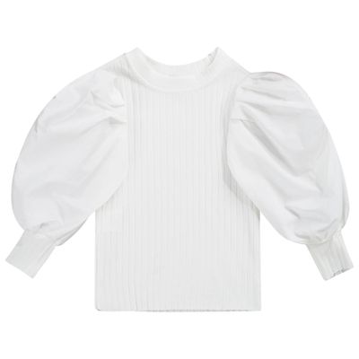 QinCiao Toddler Little Girl Puff Long Sleeve Pullover Tshirt Basic Solid T-Shirt Blouse Top White 12-18 Months