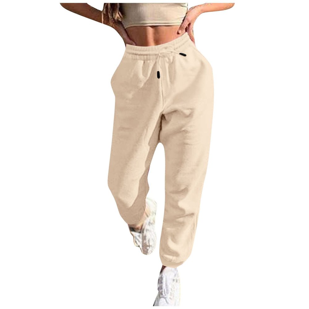 Womens Sweatpants Baggy High Waisted Fall Pants Cinch Bottom Joggers with Pockets Y2k Cotton Athletic Trousers A-Beige
