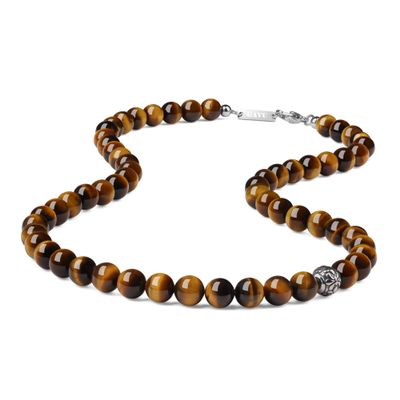 GAVU Stylish Crystal Beaded Necklace for Men, Tigers Eye Necklace with 8mm Beads 26"