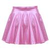 renvena Kids Girls Shiny Metallic Stretchy Flared High Waist Mini Skater Skirt A-Line Pleated Athletic Dance Skirt Pink 14 Years view 2