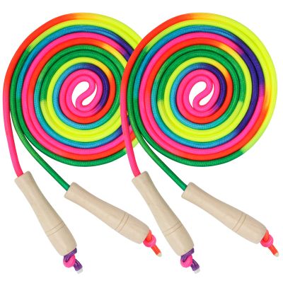 Coolrunner 16 FT Long Jump Rope(2 PACK), Double Dutch Jump Ropes, Soft Beaded Skipping for Kids Adults, Plastic Segmented Long Enough for 4-5 Jumpers(Rainbow)