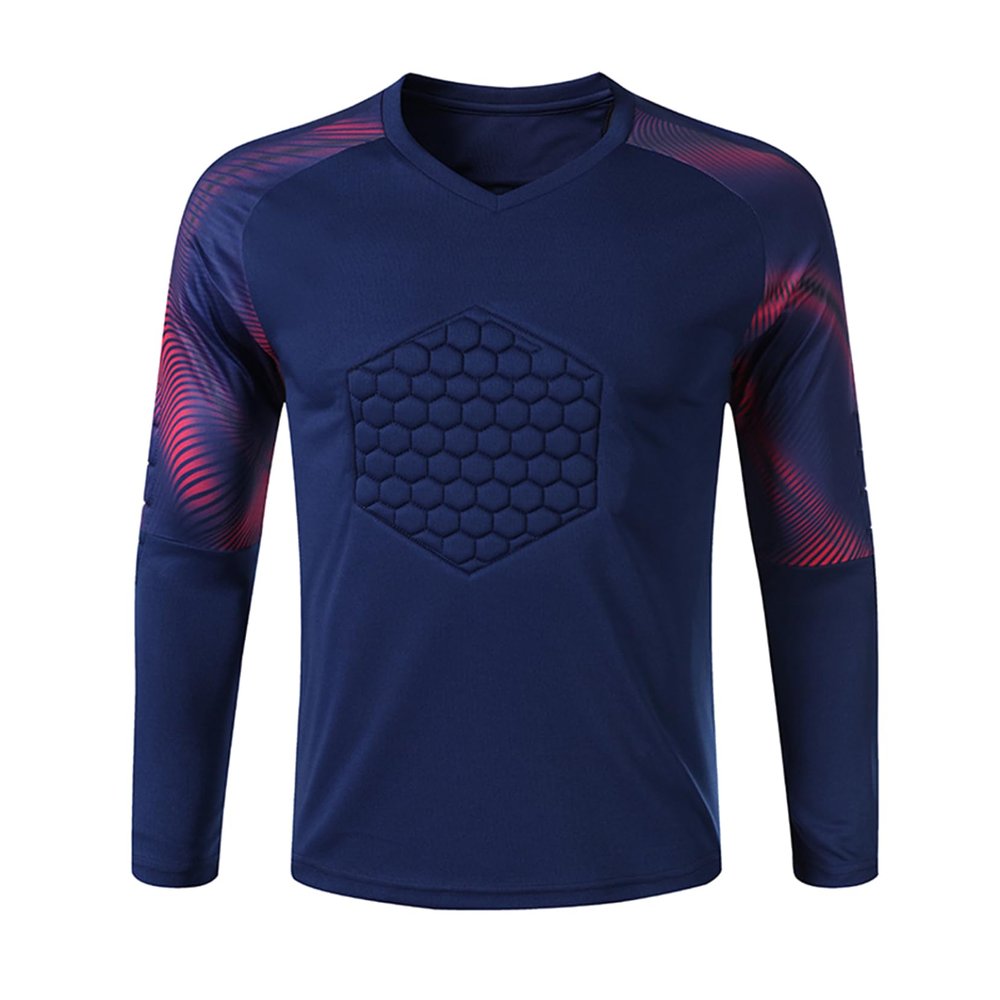 Huimingda Soccer Jersey Padded Football Shirt for Adult Long Sleeve Goalkeeper Jersey Navy Blue Small