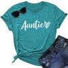 Auntie T Shirt Women Cute Love Heart Print Bless Aunt Tops Tees Casual Short Sleeve Vacation Shirts Tops (Cyan, Medium) view 1