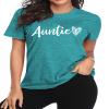 Auntie T Shirt Women Cute Love Heart Print Bless Aunt Tops Tees Casual Short Sleeve Vacation Shirts Tops (Cyan, Medium) view 2