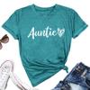 Auntie T Shirt Women Cute Love Heart Print Bless Aunt Tops Tees Casual Short Sleeve Vacation Shirts Tops (Cyan, Medium) view 3