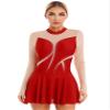 ACSUSS Women's Figure Skating Dress Mesh Patchwork Long Sleeved Ice Skating Skirt Competition Dresses #8 Red Large view 1
