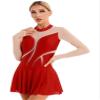 ACSUSS Women's Figure Skating Dress Mesh Patchwork Long Sleeved Ice Skating Skirt Competition Dresses #8 Red Large view 3