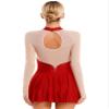 ACSUSS Women's Figure Skating Dress Mesh Patchwork Long Sleeved Ice Skating Skirt Competition Dresses #8 Red Large view 4