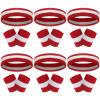 18 Pcs Sweatbands Headband Wristband Set Colorful Striped Terry Cloth Sports Athletic Gym 80s Sweat Headbands Wrist Bands (Red White Stripe) view 1