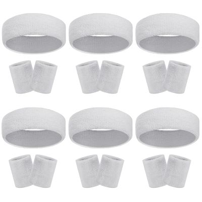 18 Pcs Sweatbands Headband Wristband Set Colorful Striped Terry Cloth Sports Athletic Gym 80s Sweat Headbands Wrist Bands (White)