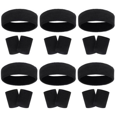 18 Pcs Sweatbands Headband Wristband Set Colorful Striped Terry Cloth Sports Athletic Gym 80s Sweat Headbands Wrist Bands (Black)