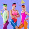 18 Pcs Sweatbands Headband Wristband Set Colorful Striped Terry Cloth Sports Athletic Gym 80s Sweat Headbands Wrist Bands (Black) view 4