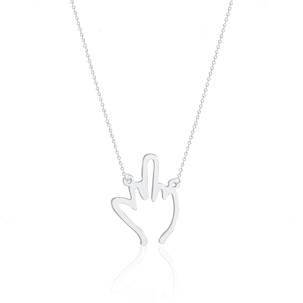 Anmpab Finger Necklace Punk Stainless Gesture Sign Finger Pendant Necklace for Women Women Friendship Jewelry (Silver)