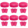 18 Pcs Sweatbands Headband Wristband Set Colorful Striped Terry Cloth Sports Athletic Gym 80s Sweat Headbands Wrist Bands (Rose Red) view 1