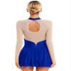 ACSUSS Women's Figure Skating Dress Mesh Patchwork Long Sleeved Ice Skating Skirt Competition Dresses #8 Royal Blue Large view 2