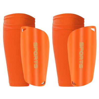 R2Depot Soccer Shin Guards, Shin Pads with Shin Guard Sleeves Set for Youth Adult, EVA Cushion Protection, Breathable Calf Protective Gear -Orange M