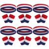 18 Pcs Sweatbands Headband Wristband Set Colorful Striped Terry Cloth Sports Athletic Gym 80s Sweat Headbands Wrist Bands (Red White Blue Stripe) view 1