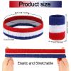 18 Pcs Sweatbands Headband Wristband Set Colorful Striped Terry Cloth Sports Athletic Gym 80s Sweat Headbands Wrist Bands (Red White Blue Stripe) view 2