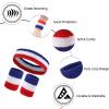 18 Pcs Sweatbands Headband Wristband Set Colorful Striped Terry Cloth Sports Athletic Gym 80s Sweat Headbands Wrist Bands (Red White Blue Stripe) view 3