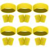 18 Pcs Sweatbands Headband Wristband Set Colorful Striped Terry Cloth Sports Athletic Gym 80s Sweat Headbands Wrist Bands (Yellow) view 1
