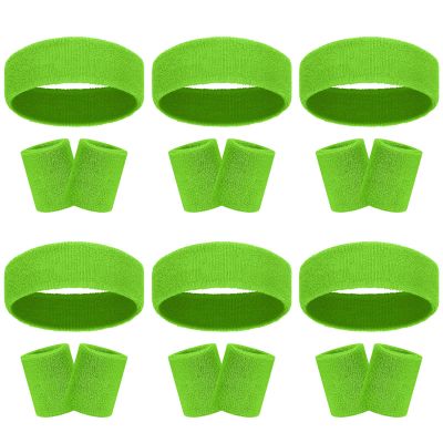 18 Pcs Sweatbands Headband Wristband Set Colorful Striped Terry Cloth Sports Athletic Gym 80s Sweat Headbands Wrist Bands (Green)